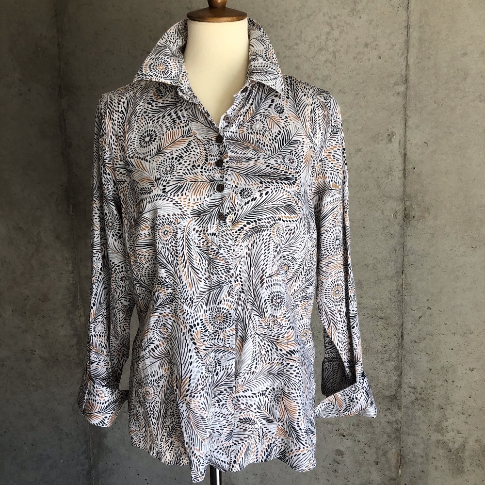 FOXCROFT Wrinkle Free Fitted Fit Modern Print  12